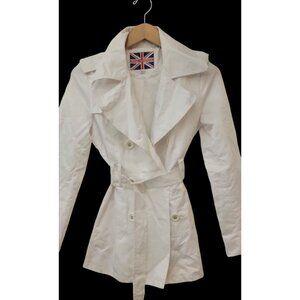 Miss London white trench coat jacket Size XS Ladies Belt Pockets